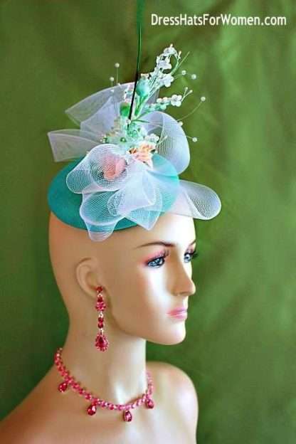 Sinamay Straw Wedding Fascinator Jade Mint Green Peach White Headpiece Cocktail Hat 39g