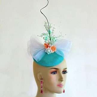 Sinamay Straw Wedding Fascinator Jade Mint Green Peach White Headpiece Cocktail Hat 39g