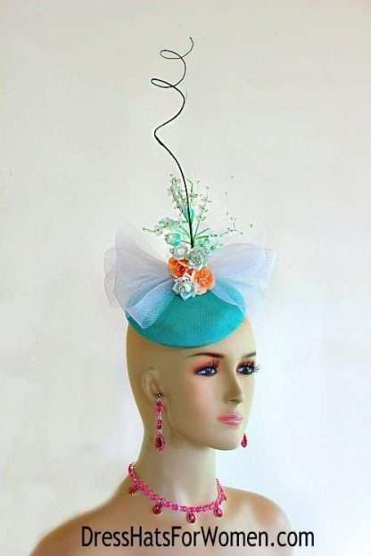 Sinamay Straw Wedding Fascinator Jade Mint Green Peach White Headpiece Cocktail Hat 39g