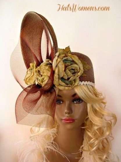 Taupe Beige Brown Tan Couture Fashion Designer Pillbox Hat Church Hats For Women