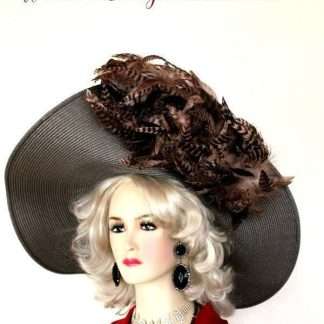 Taupe Wide Brim Pink Brown Feathers Kentucky Derby Hat