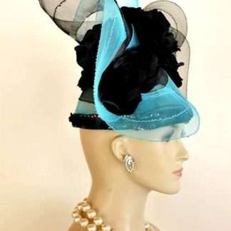 Turquoise Black Haute Couture Designer Luxury Statement Hat