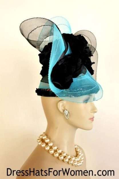 Turquoise Black Haute Couture Designer Luxury Statement Hat