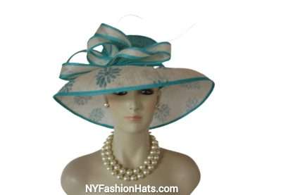 Turquoise Blue Beige Sinamay Straw Hat Women