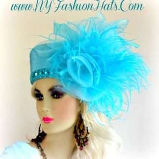 Turquoise Blue Pillbox Designer Fashion Wedding Tea Hat For Ladies Gbn9