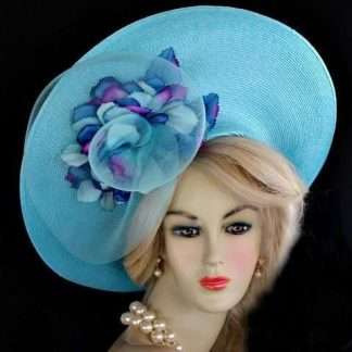 Turquoise Blue Wide Up Brim Designer Ladies Hat