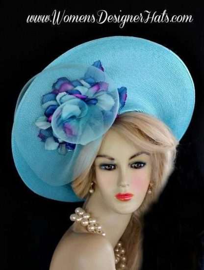 Turquoise Blue Wide Up Brim Designer Ladies Hat