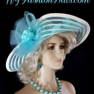 Turquoise Ivory Designer Hat Kentucky Derby Run For The Roses Hats