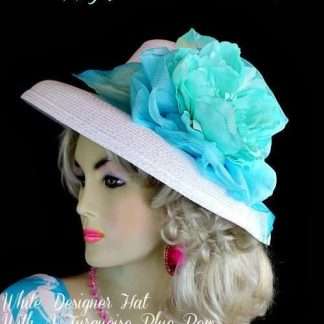 White Aqua Turquoise Blue Designer Hat