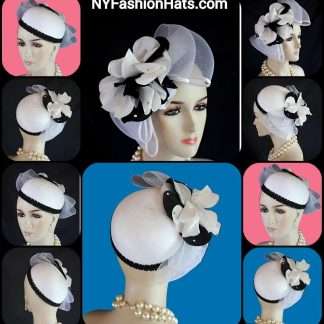 White Black Pillbox Cocktail Hat