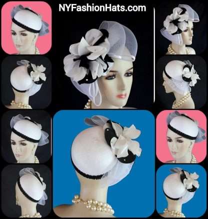 White Black Pillbox Cocktail Hat