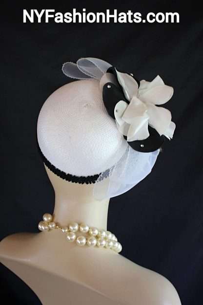 White Black Pillbox Cocktail Hat