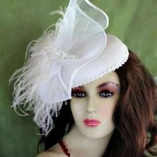 White Bridal Wedding Pillbox Cocktail Hat Fascinator