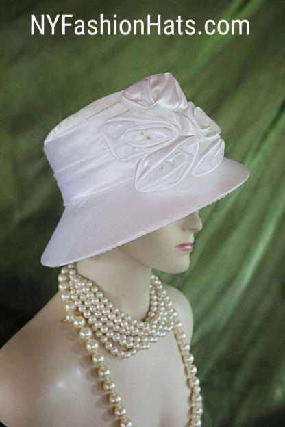 White Bridal Wedding Slant Small Brim Satin Dress Hat