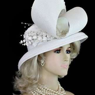 White Couture Bridal Wedding Hat Brides Headpiece Church Designer Hats