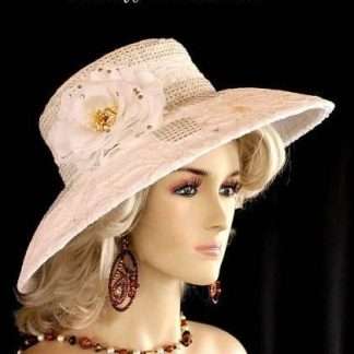 White Embroidered Bridal Wedding Wide Brim Hat