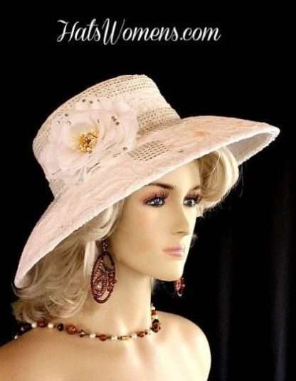 White Embroidered Bridal Wedding Wide Brim Hat