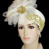 White Gold Designer Bridal Wedding Brides Headpiece Hat Cocktail Hats