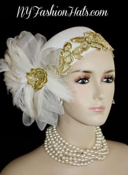 White Gold Designer Bridal Wedding Brides Headpiece Hat Cocktail Hats