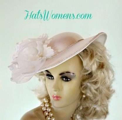 White Medium Brim Satin Orchid Flower Wedding Bridal Hat