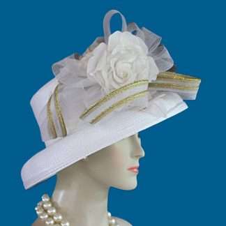 White Metallic Gold Large Brim Dress Hat