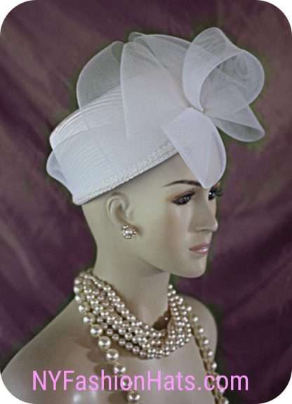 White Satin Pleated Pillbox Dress Bridal Hat