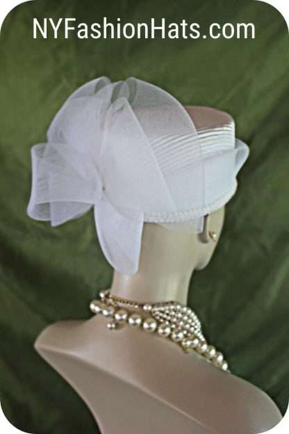 White Satin Pleated Pillbox Dress Bridal Hat