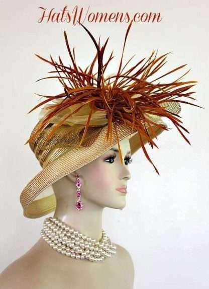 Woman's Designer Gold Formal Church Special Occasion Hat