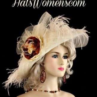 Woman's Ivory Brown Wide Brim Kentucky Derby Hat Races