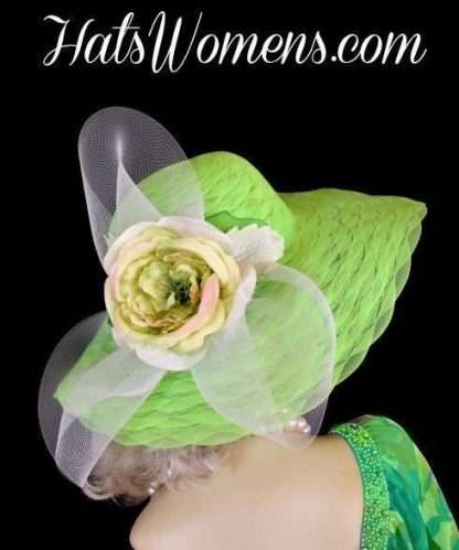 Woman's Lime Kelly Celery Green Ivory Wedding Bridal Hat Church Hats