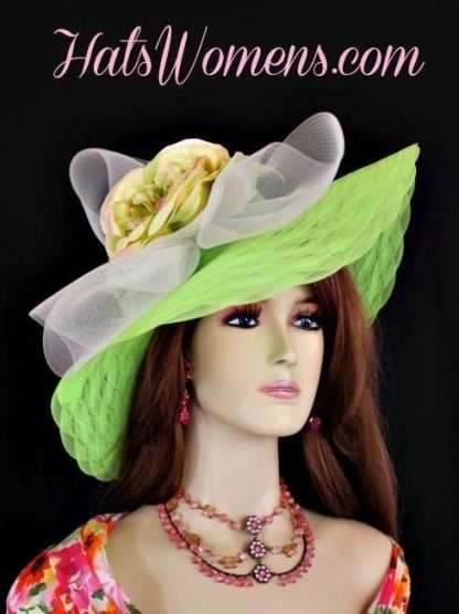 Woman's Lime Kelly Celery Green Ivory Wedding Bridal Hat Church Hats