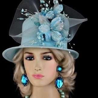 Women's Baby Blue Shaped Designer Couture Dress Wedding Hat T44b