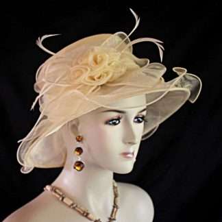 Women's Beige Organza Ruffle Brim Hat