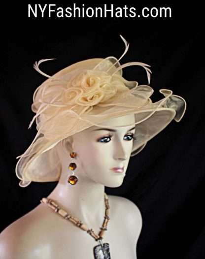 Women's Beige Organza Ruffle Brim Hat