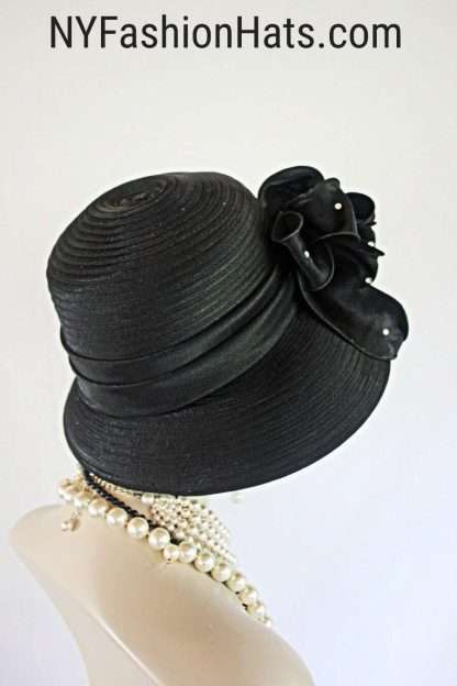 Women's Black Big Bow Designer Satin Dress Hat