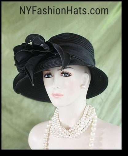 Women's Black Big Bow Designer Satin Dress Hat