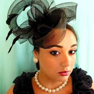 Women's Black Couture Wedding Fascinator Satin Hairband Cocktail Hat Bridal Headpiece