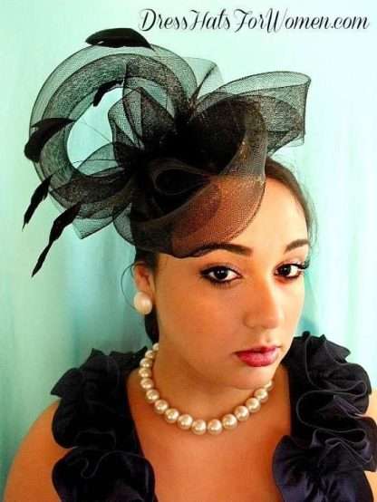 Women's Black Couture Wedding Fascinator Satin Hairband Cocktail Hat Bridal Headpiece