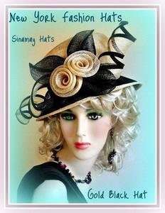 Women's Black Gold Sinamay Straw Kentucky Derby Hat Fashion Hats