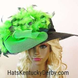 Women's Black Lime Green Wide Brim Couture Designer Hat