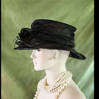 Women's Black Organza Ruffle Brim Hat