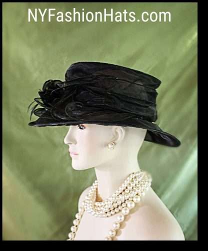 Women's Black Organza Ruffle Brim Hat