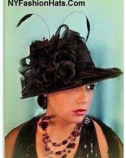 Women's Black Satin Medium Brim Size Hat