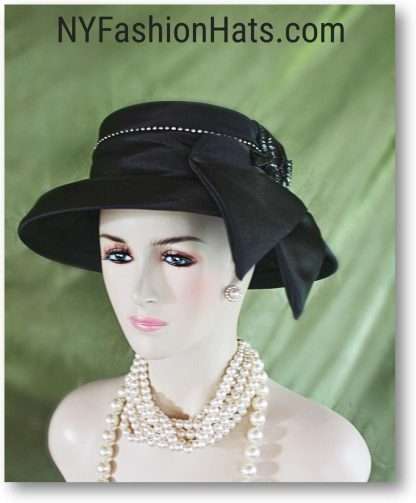 Women's Black Sequin Designer Satin Dress Hat