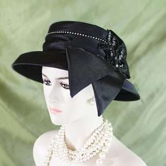 Women's Black Sequin Designer Satin Dress Hat