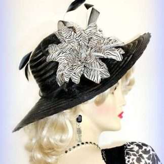 Women's Black White Zebra Flower Designer Hat Kentucky Derby Hats