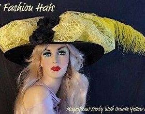 Women's Black Yellow Designer Kentucky Derby Hat