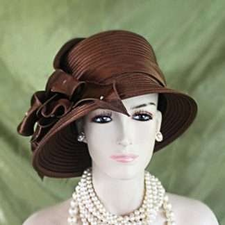 Women's Brown Big Bow Designer Satin Dress Hat