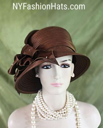 Women's Brown Big Bow Designer Satin Dress Hat