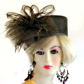 Women's Brown Pillbox Formal Wedding Hat